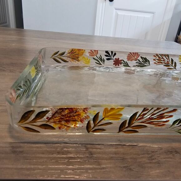 Vintage Hand Painted Glass Tray Floral Rectangle  Retro Cottage Trinket Holder - Picture 4 of 15